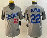Youth Los Angeles Dodgers #22 Clayton Kershaw Number Gray Stitched Cool Base Nike Jersey,baseball caps,new era cap wholesale,wholesale hats